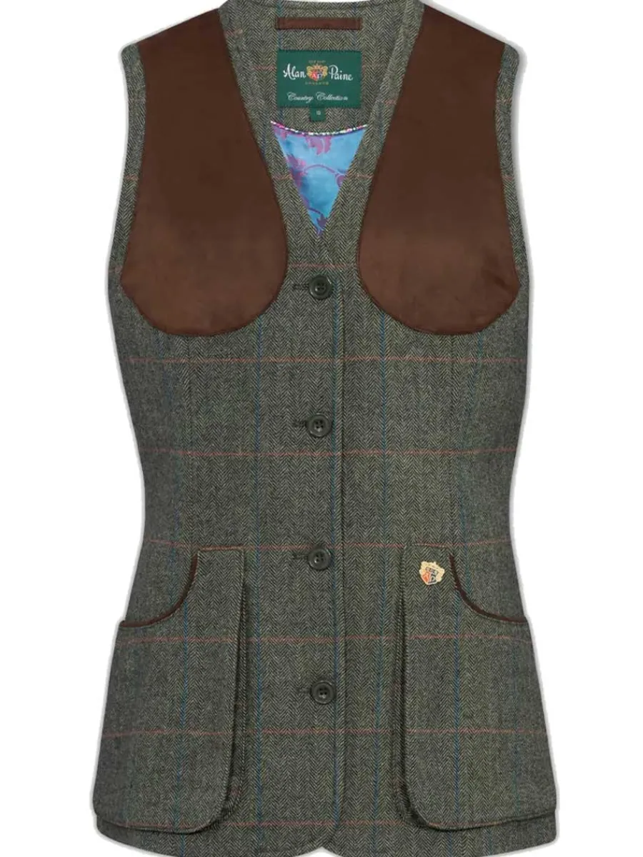 Women Alan Paine Ladies Combrook Tweed Shooting Waistcoat - Spruce