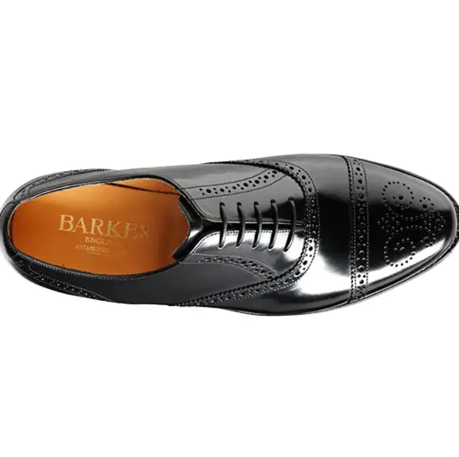 barker_alfred_shoes__mens_3.webp Barker Shoes BARKER Alfred Shoes - Mens Semi Brogue Oxford - Black Hi-Shine