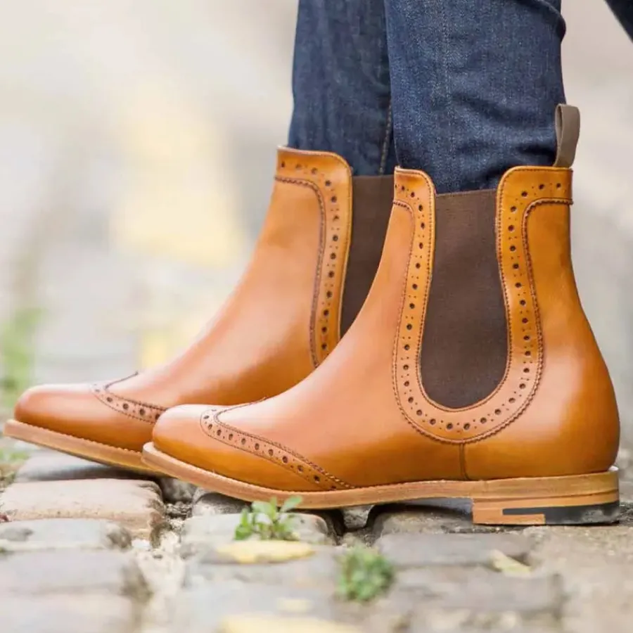 Barker Shoes BARKER Sabrina Boots - Ladies Chelsea Brogue - Cedar Calf