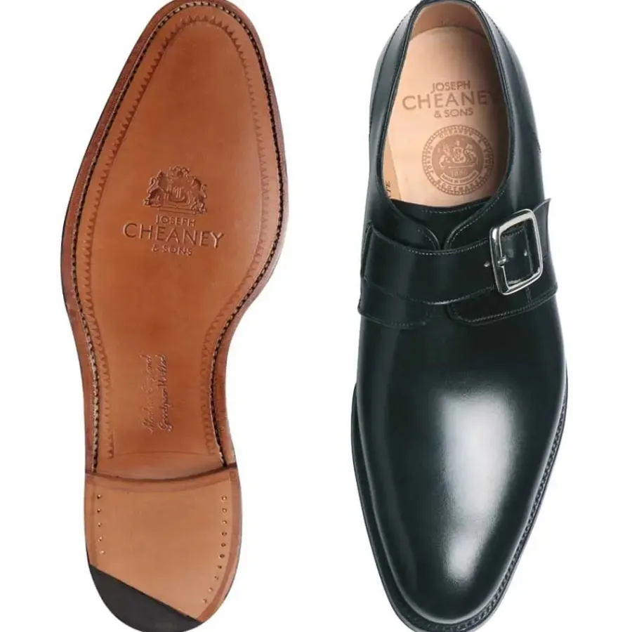 Cheaney Shoes CHEANEY Moorgate Shoes - Single Buckle Monk Strap- Black Calf