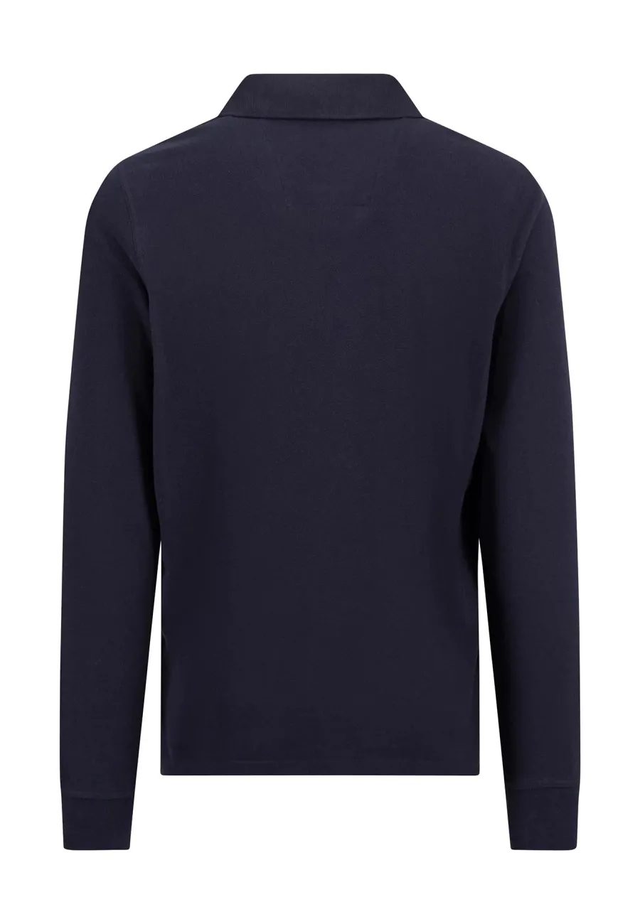 fynch_hatton_long_sleeve__2.webp Fynch Hatton Long Sleeve Polo Shirt - Men's Soft Cotton – Navy