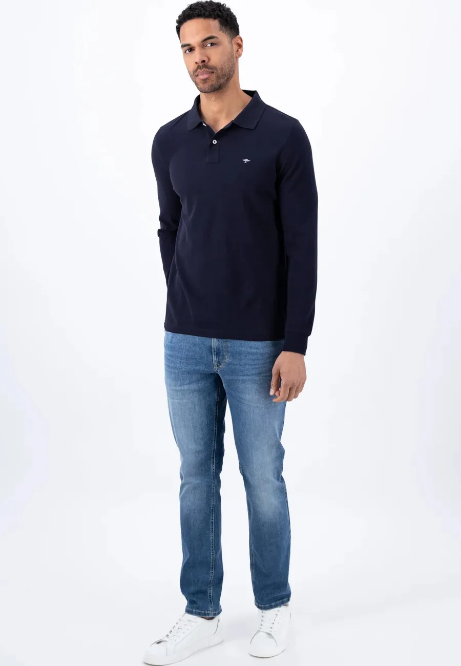 fynch_hatton_long_sleeve__3.webp Fynch Hatton Long Sleeve Polo Shirt - Men's Soft Cotton – Navy