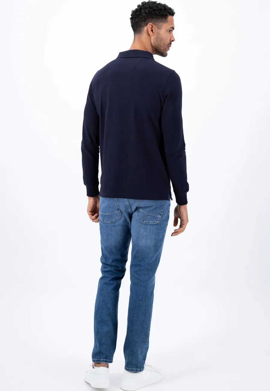 fynch_hatton_long_sleeve__4.webp Fynch Hatton Long Sleeve Polo Shirt - Men's Soft Cotton – Navy