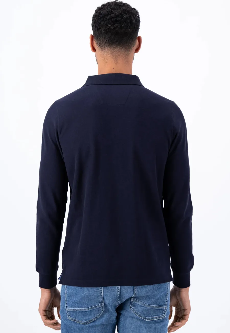 fynch_hatton_long_sleeve__5.webp Fynch Hatton Long Sleeve Polo Shirt - Men's Soft Cotton – Navy