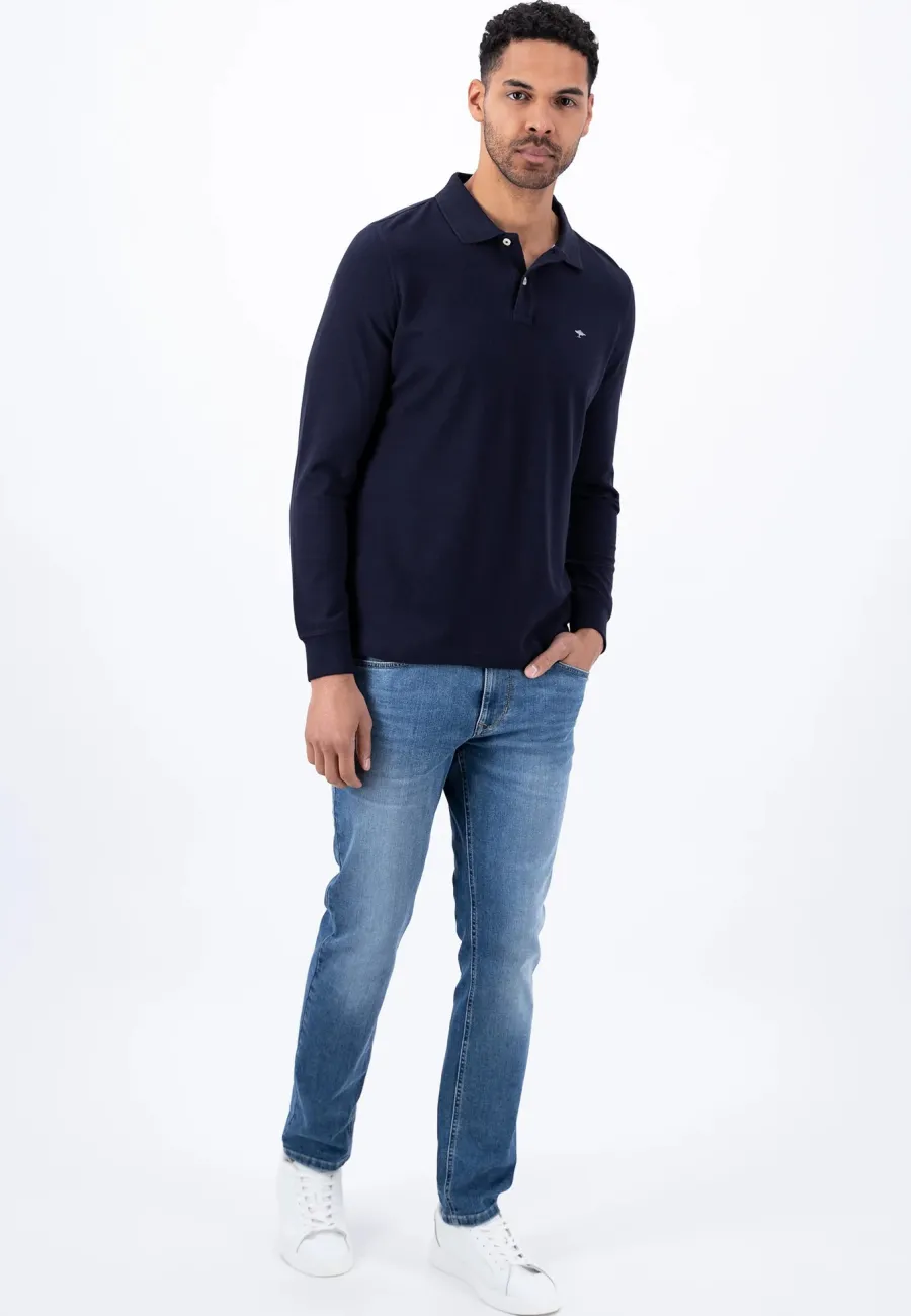 fynch_hatton_long_sleeve__6.webp Fynch Hatton Long Sleeve Polo Shirt - Men's Soft Cotton – Navy