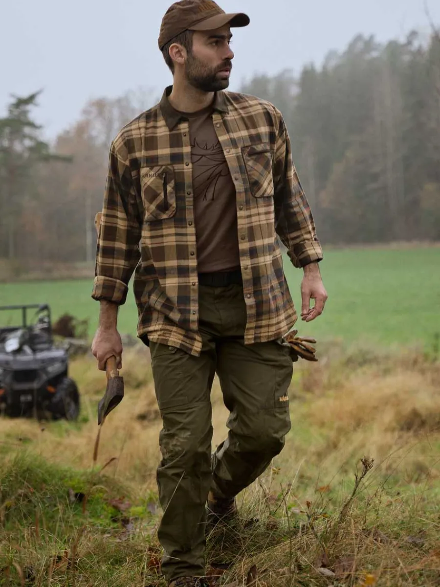 Harkila Pajala Shirt - Mens Brushed Cotton - Beige W/Brown Check