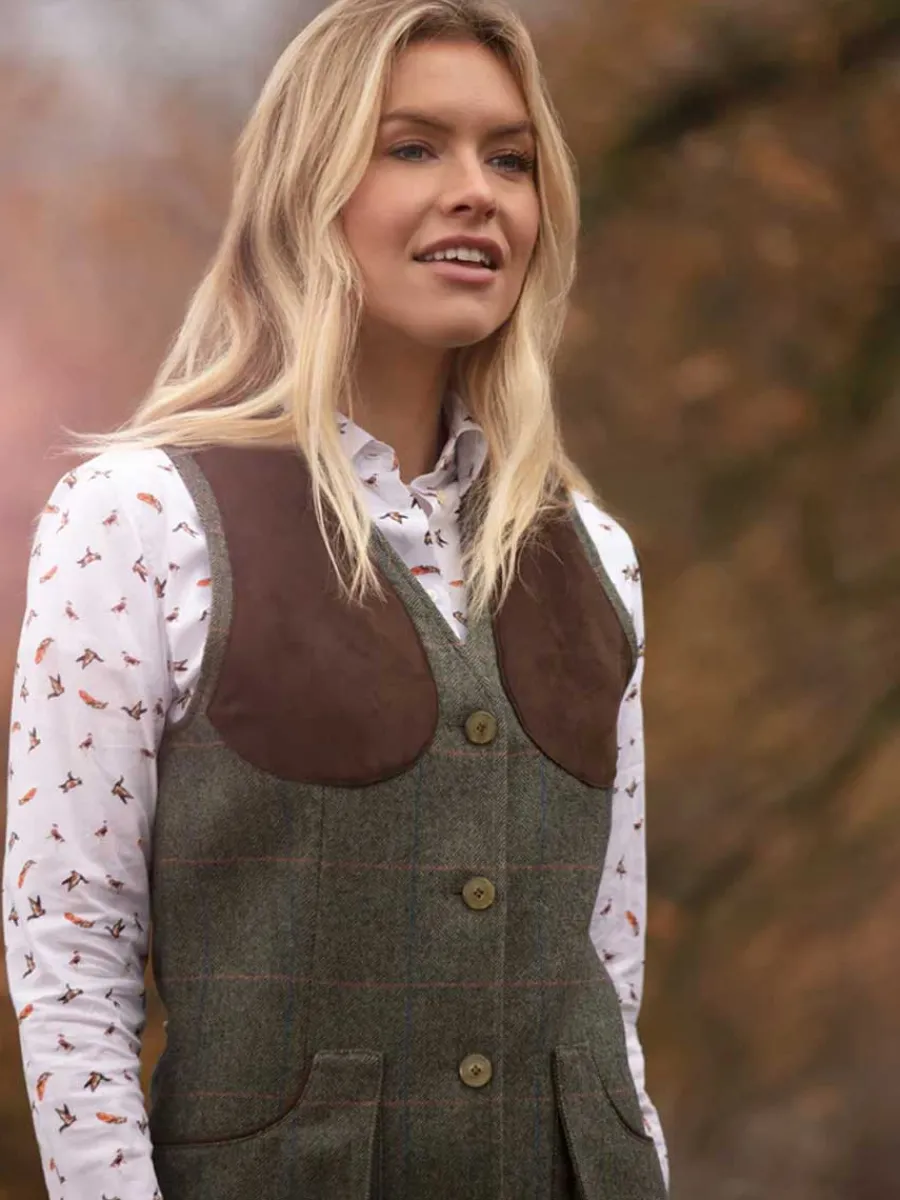 Women Alan Paine 60% OFF - Ladies Combrook Tweed Shooting Waistcoat - Spruce